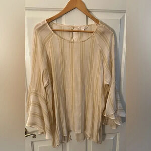 Lauren Conrad Flutter Sleeve Neutral Colors Striped Blouse Size XXL